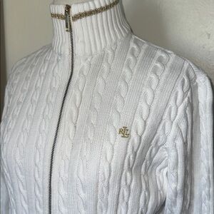 White Cable Knit Zip-Up Sweater